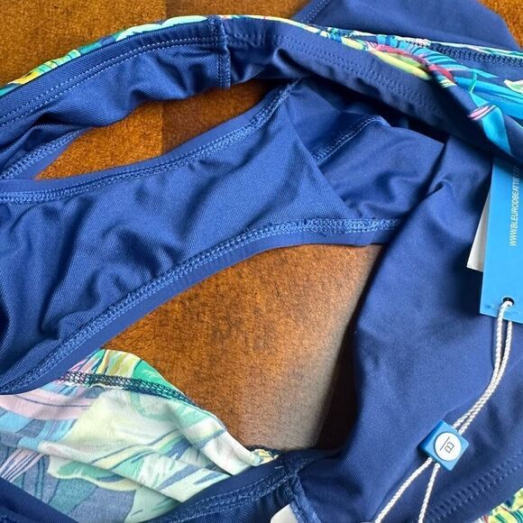 Bleu Rod Beattie NWT size 14 blue bikini swim bottoms with tropical print waistb - Picture 2 of 6
